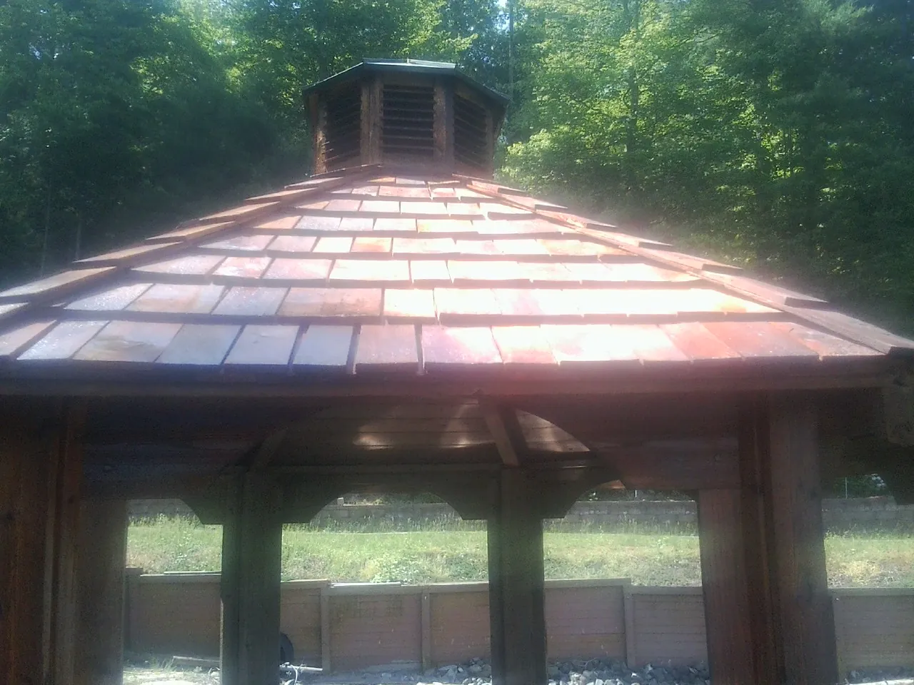 New cedar shake roof and cupola on a lakeside gazebo in Twin Falls